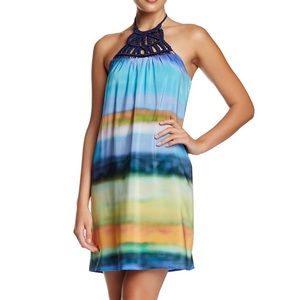 COPY - Trina Turk Sz 4 blue crochet silk halter sundress